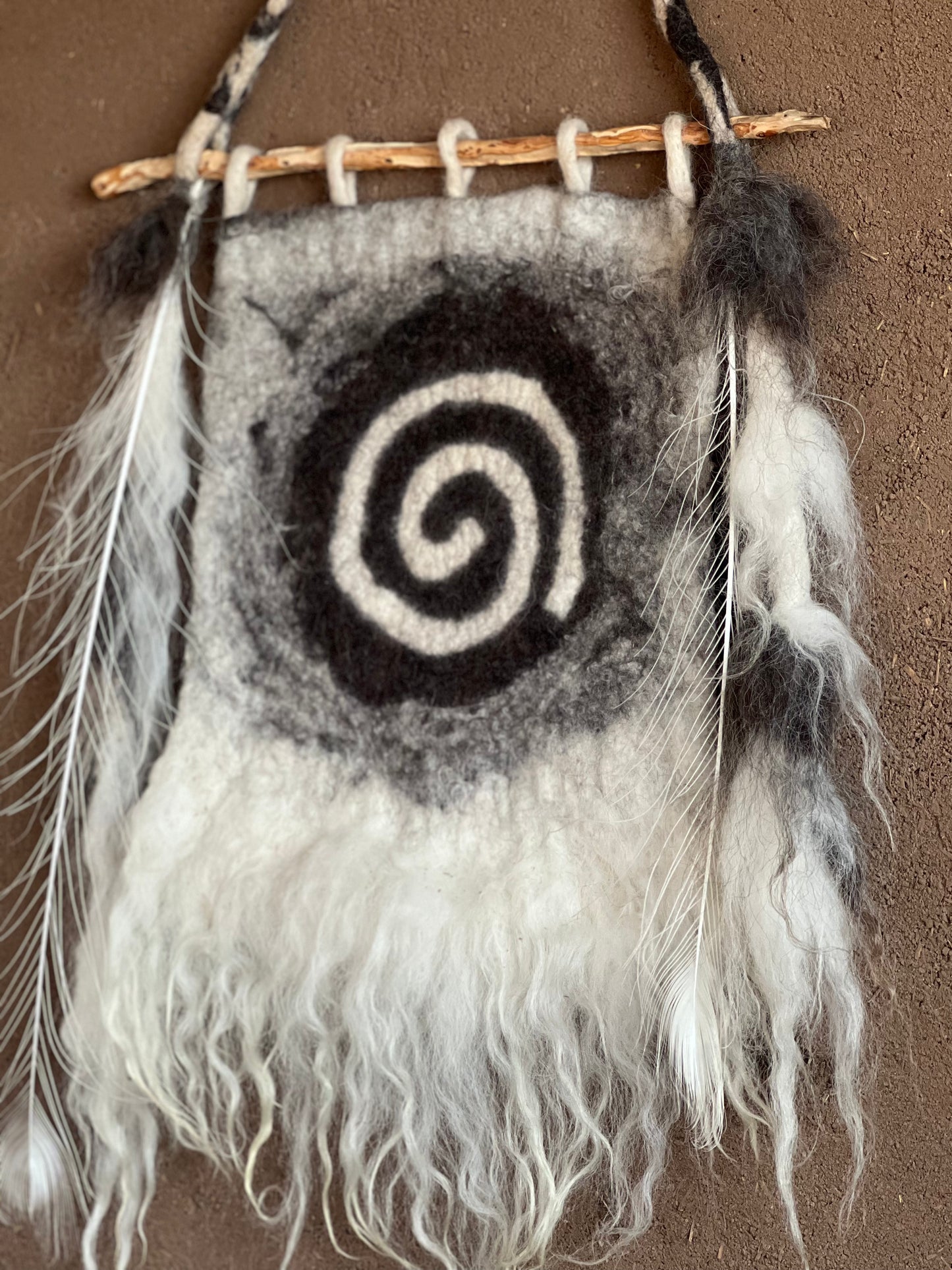 Sacred Spiral Felt Wall Hanging – Alpaca, Merino & Navajo Churro Fiber Art