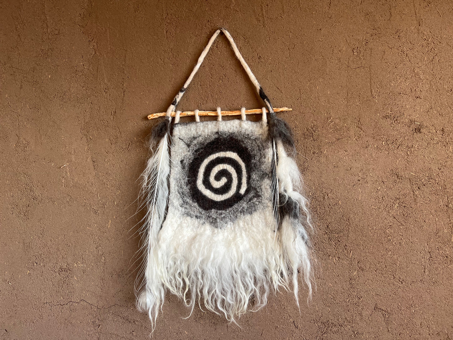 Sacred Spiral Felt Wall Hanging – Alpaca, Merino & Navajo Churro Fiber Art