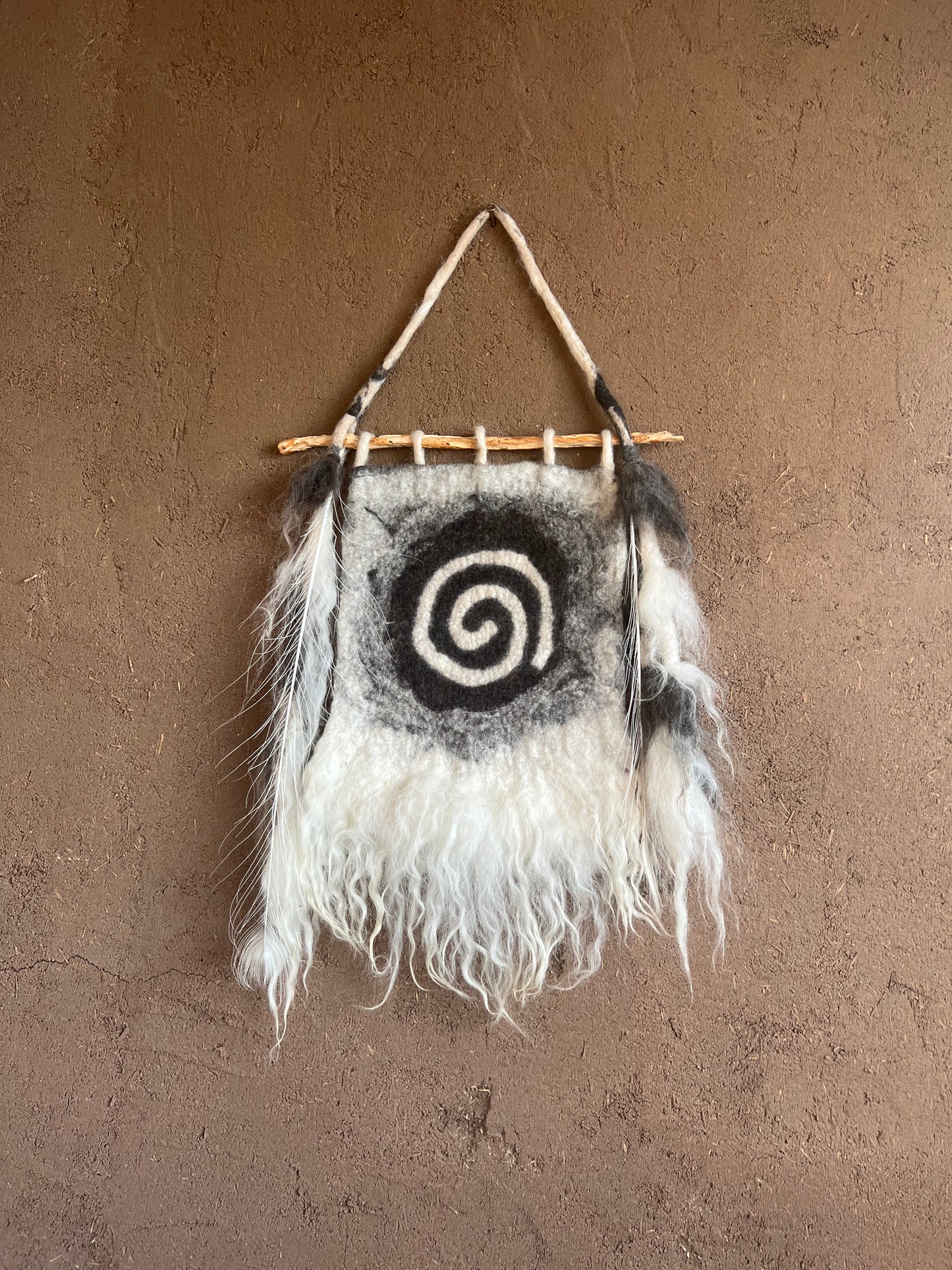 Sacred Spiral Felt Wall Hanging – Alpaca, Merino & Navajo Churro Fiber Art