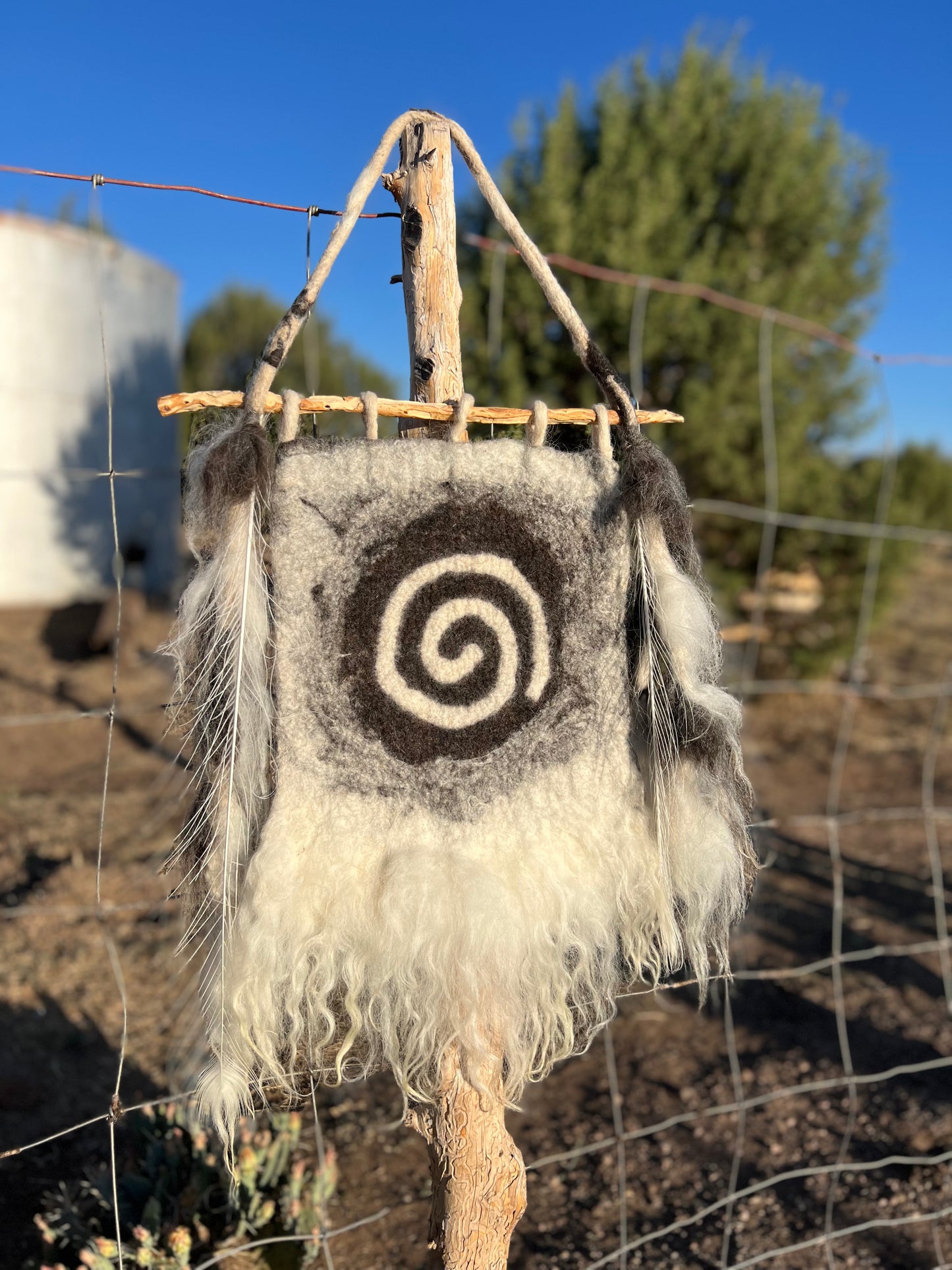 Sacred Spiral Felt Wall Hanging – Alpaca, Merino & Navajo Churro Fiber Art