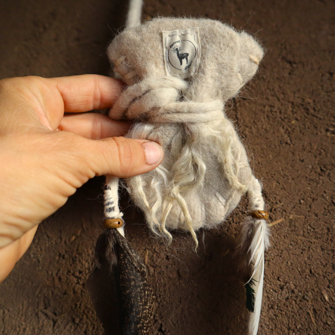Alpaca Medicine Pouch Necklace w/ Locks & Peacock Feathers